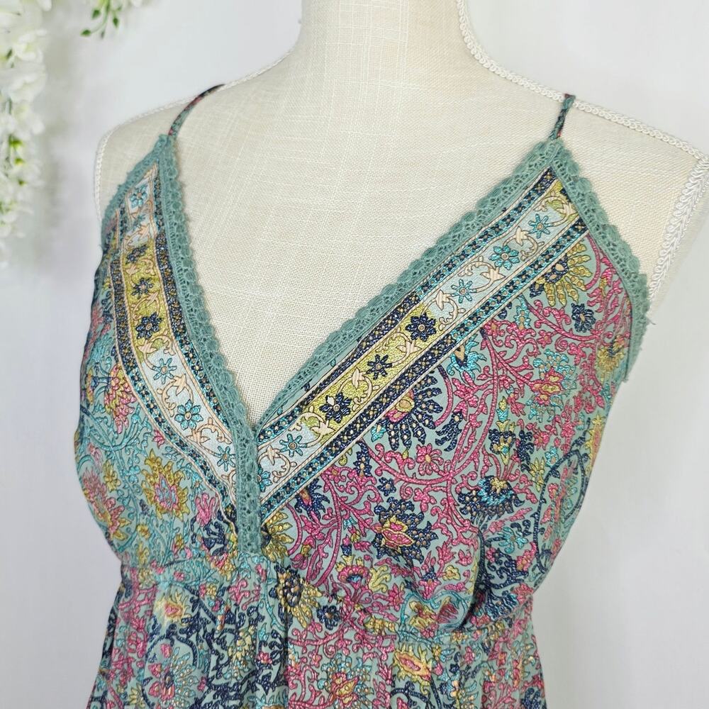 fab’rik Maxi Dress Large Mint Paisley Boho Tassel Tie Cottage Festival Whimsical - Picture 7 of 12